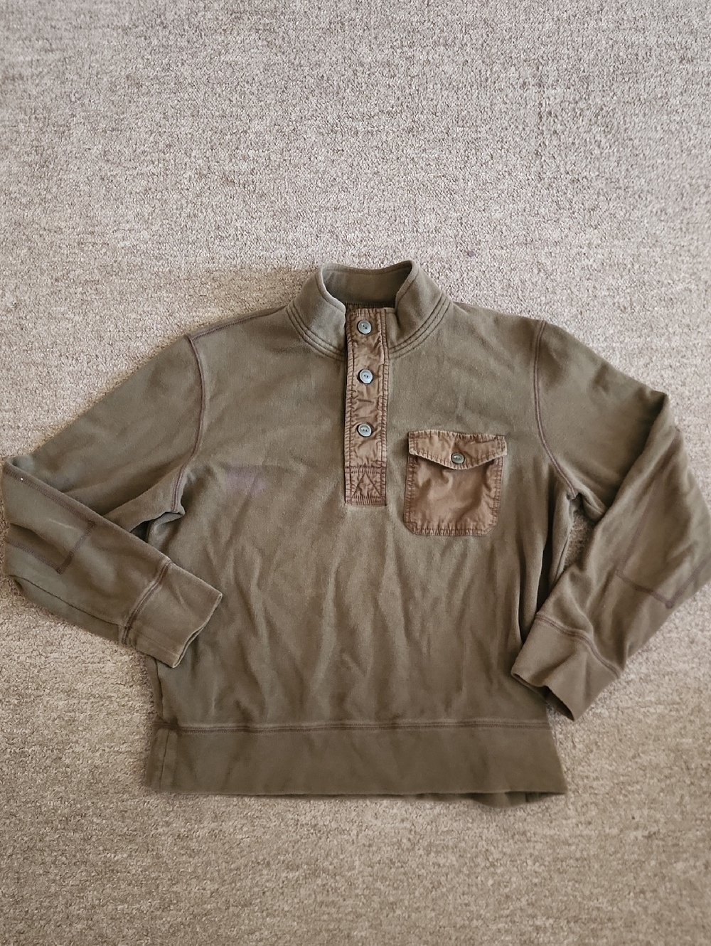 Eddie Bauer Olive Green Henley Pullover Sweatshirt